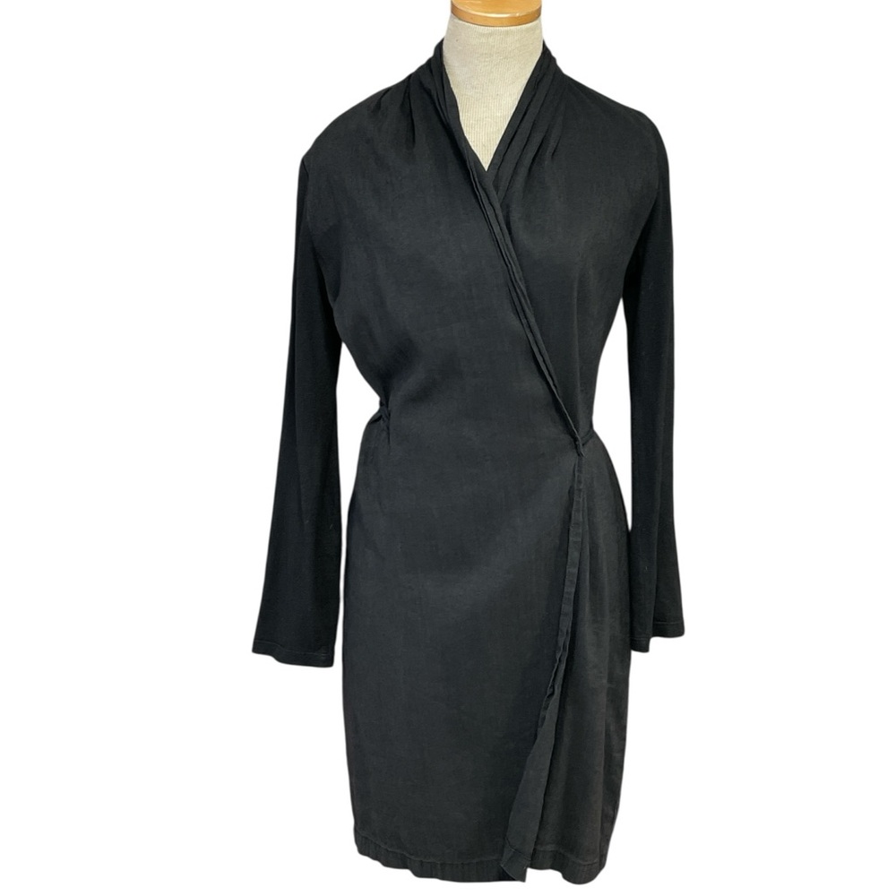 Prairie Underground Wrap Dress Black Sustainable Hemp Silk Size XS